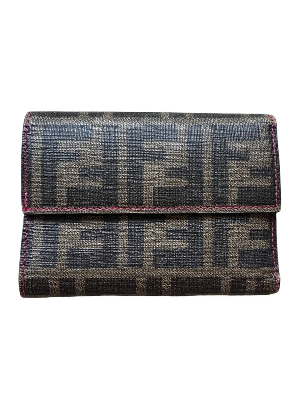 Fendi Zucca Canvas Trifold Wallet in Brown with Black Logo